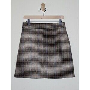 J.Crew Womens Size 4 Wool Blend Houndstooth Plaid A-Line Skirt Brown Academia